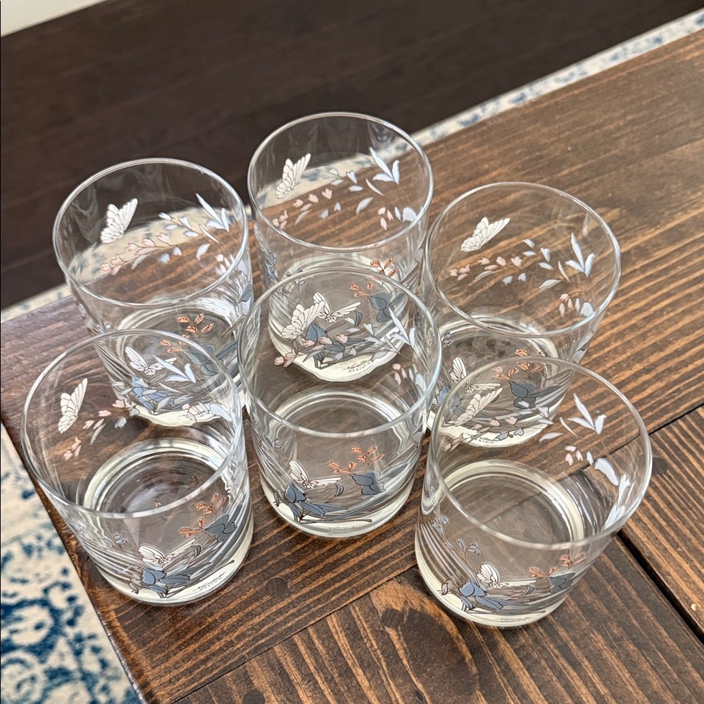 Noritake Floral Glass Tumblers with Blue, Coral and White Accents - Picture 3 of 6